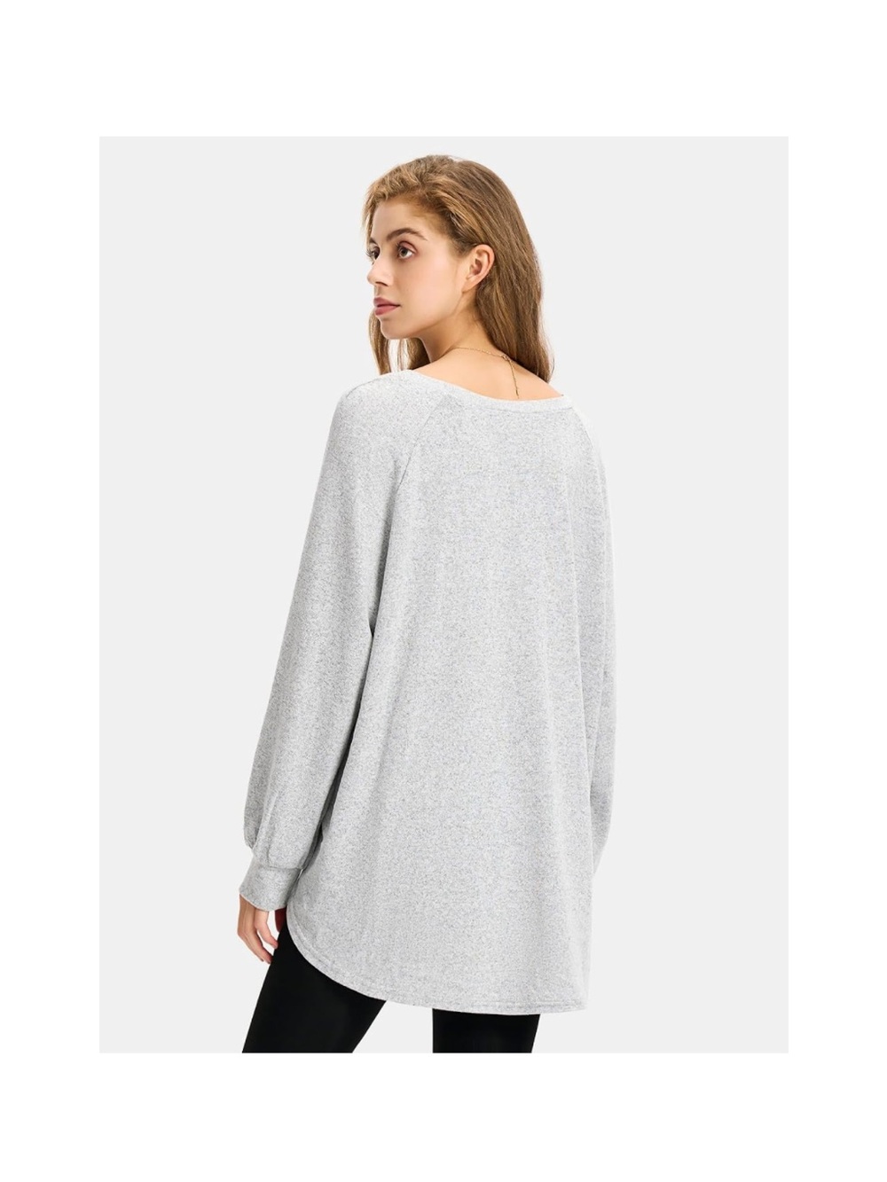 Light Gray V-Neck Long Sleeve Women's Top - Picture 3 of 7